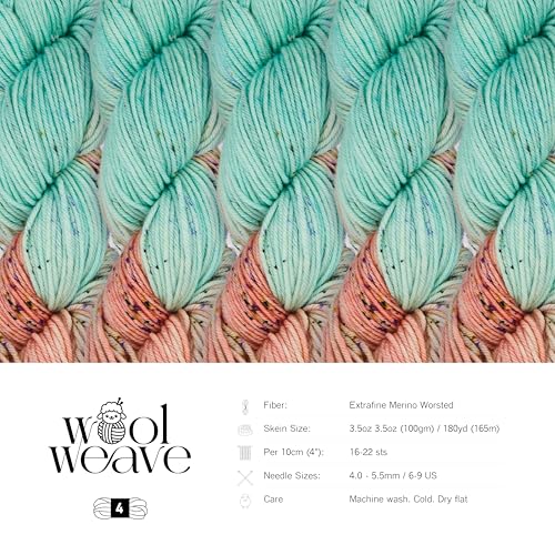 Woolweave Worsted Weight Yarn - 100% Extrafine Merino Wool Yarn for Knitting & Crocheting - Hand Dyed, Ultra-Soft & Warm - 100g Skein, 180 Yards - Machine Washable - color: Bonnie Blooms