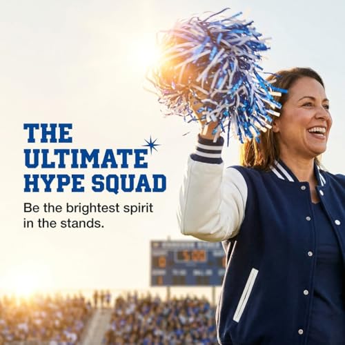 Anderson's Metallic Blue and White Foil Textured Pom Poms- Pack of 10 | Anderson's Metallic Pom Pom School Spirit Shakers, Cheerleader, Football Basketball Homecoming, Team Party, Performance - color: Royal Blue and White