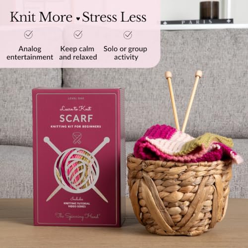 The Spinning Hand Knitting Kit for Beginners Adults – Educator-Designed, Self-Striping Wool Yarn, Bamboo Needles & Video Tutorials (Dragonfruit) - color: Dragonfruit