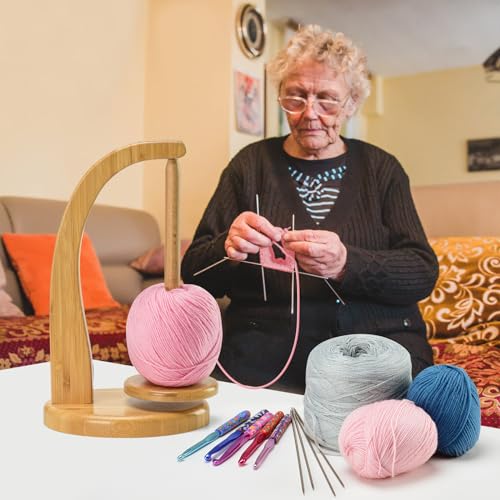 Yarn Holder for Crocheting with Magnetic Yarn Spinner -Beige-Standard | Wooden Yarn Ball Holder for Crochet Yarn Storage Organizer with 360° Rotating Spindle, Gift for Knitting Lovers - color: Beige, size: Standard Size
