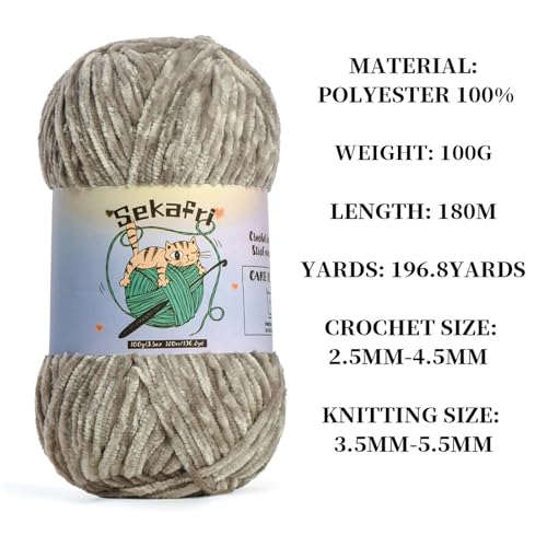 3 Pack of 300g (590yds) Fuzzy Chenille Yarn for Crocheting,Fluffy Amigurumi Crochet Yarn for DIY Craft/Hat/Clothes, Soft Velvet Baby Blanket Yarns（3 Silver Gray） - color: 3 Silver Gray