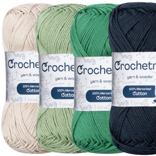 Premium Mercerized Cotton Yarn for Crochet & Knitting – Fingering Weight 4-Ply, 50g (1.76 oz) / 125 m (136 yds), High-Gloss, Anti-Splitting, Fade-Resistant Cotton (Cold Nature) - color: Cold Nature
