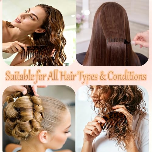3PCS Wide Tooth Combs & Rat Tail Combs for Women - Acetate Detangling Combs for Bangs, Long, Curly,Thick,Thin,Wet and Dry Hair-Tortoise Shell Fine Tooth Hair Parting Comb for Braiding & Styling(Brown) - color: Brown