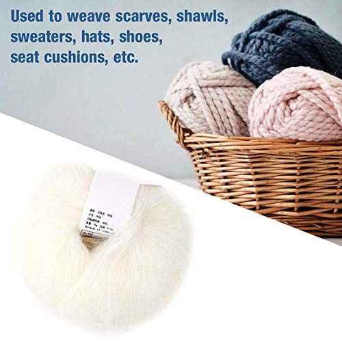 Soft Thin Wool Yarn, Angora Mohair Yarn for Knitting and Crocheting, Long Fiber Craft Thread for DIY Scarf Projects (White)