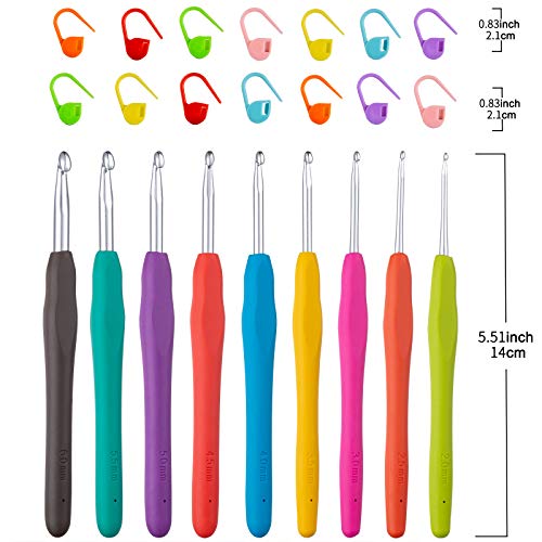 Vodiye 9 Sizes Crochet Hooks 2.0–6.0mm, Ergonomic Crochet Hook Set, Crochet Needles for Beginners, DIY Projects and Craft Lovers - size: 9 Size(2.0-6.0mm)