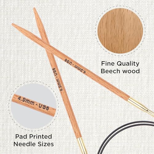 KnitPro Basix Beech Fixed Circular Needles 60" (150cm) | US Size 6 (4mm) - size: US 6 (4mm)