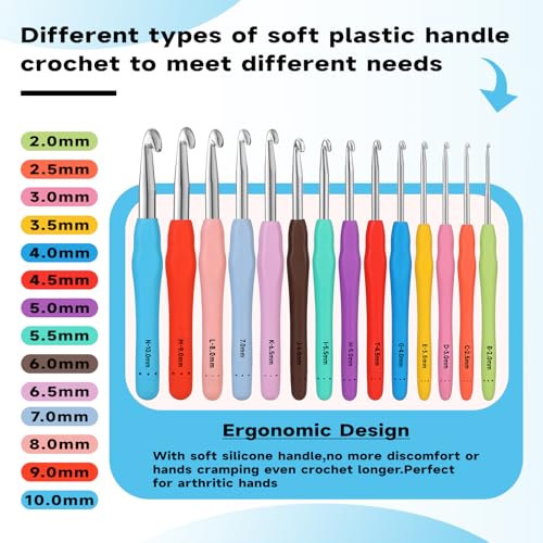 Mayboos 14 Sizes Crochet Hook Set, Large Crochet Hooks Yarn Needle Kits | 2.0mm~10.0mm Knitting Needles with Ergonomic Handles for Beginners - size: 14 Sizes