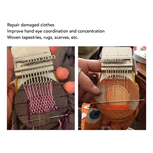 GBSCLOVER Darning Loom, Multifunctional Patch Maker Loom, 21 Hooks Mini Darning Machine, 5.5x5.5in Looms Patch Kit for Repair Small Holes in Clothes, Socks, Weaving Tapestries