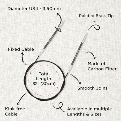KnitPro Karbonz Fixed Circular Needle 32"(80cm) | US Size 4 (3.5mm) - size: US 4 (3.5mm)