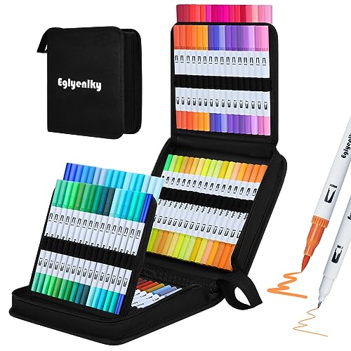 Eglyenlky Markers for Adult Coloring,100 colors,Dual Brush Pens | Art Coloring Pens,Fine Tip and Brush Tip for Adult Kids Drawing Lettering Calligraphy (White Set) - color: 100 Colors-White