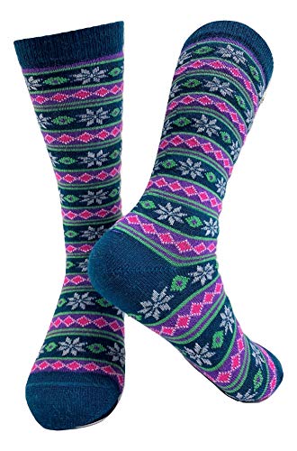 Alpaca Wool Designer Novelty Crew socks are Cozy, Warm and Colorful - Starry Stripe - color: Teal, size: Medium