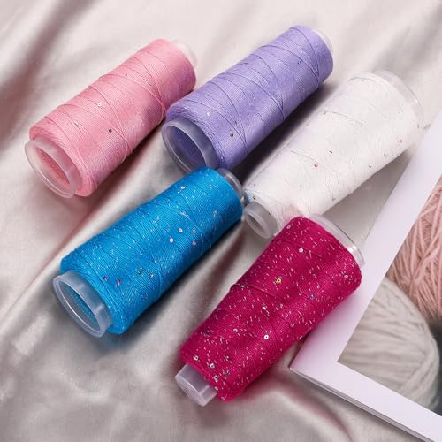 uxcell Cotton Silk Yarn Mercerized Cotton Silk Blend Sparkly Yarn with Sequins, 6-Ply Metallic Knitting and Crochet Thread for Hand Knitting Crocheting DIY Craft, 50g (Lake Blue) - color: Lake Blue
