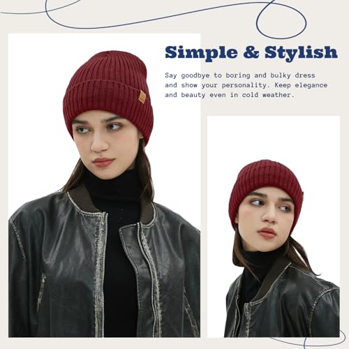 ACUSHLA Waterproof Windproof Winter Hat for Men Women Fleece-Lined Beanie - color: Red