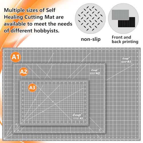 Ecraft Self Healing Cutting Mat 18x12 Inch A3, 5-Ply Double Sided Rotary Cutting Board with Grid, Grey/Black for Sewing, Quilting, Fabric & Craft Projects - color: Grey/Black, size: 18"L x 12"W