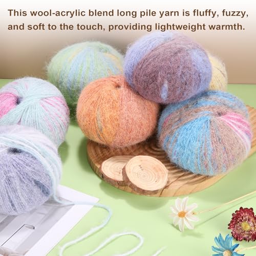 PATIKIL Wool Acrylic Blend Long Pile Yarn 2 Skeins Mohair Yarn Lace Weight for Crocheting Knitting Gloves Hats Socks Scarves, Blue Green Pink Orange - color: Blue Green Pink Orange