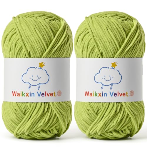 2 Pack Fluffy Chenille Yarn for Crocheting, Baby Yarn for Crocheting Soft, 100g/3.5oz Velvet Amigurumi Yarn, Fingering Weight Yarns for Crocheting Baby Blankets、DIY Craft.(2 Lime Green) - color: 2 Lime Green