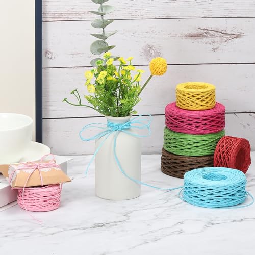 PATIKIL 328 Feet Raffia Ribbon, Raffia Yarn Paper Rope Twine String, Red | for Crochet Bags Craft Festival Gifts Bouquets Wrapping - color: Red