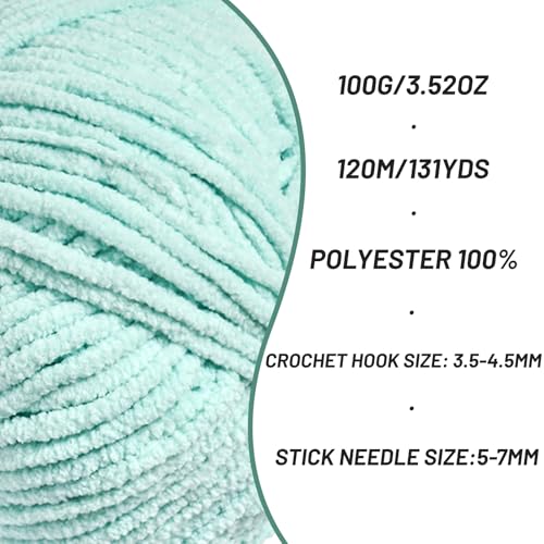 3 Pack Plush Chunky Chenille Yarn for Crocheting, Soft Fluffy Velvet Yarn for Crocheting, Fuzzy Baby Blanket Knitting Yarn, 300g/393yds Bulky Amigurumi Yarns（3 Aqua Green） - color: 3 Aqua Green