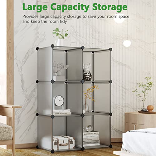 C&AHOME 6-Cube Storage Organizer Cube Shelf Closet Storage Bookcase, Grey | Stackable Cubby Storage, Bookshelf, Portable Plastic Storage Closet Organizer, DIY Modular Shelving Units for Home, Wardrobe - color: Grey