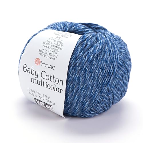 YarnArt Baby Cotton Multicolor Yarn – 50% Cotton 50% Acrylic – 50g (1.76oz), 165m (180yds) – Soft Lightweight Yarn for Knitting, Crochet, Amigurumi, Baby Clothes & Summer Projects (5210) - color: 5210