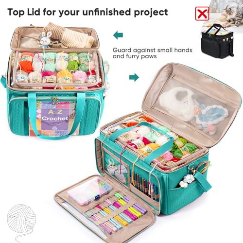 MYBAGZING Large Yarn Storage Bag,Crochet Bag Organizer,Yarn Bags for Crocheting,Crochet Storage Bag with Pockets for Crochet Hooks, Crochet Accessories,Knitting Bags,Gifts for Crocheters - color: Teal, size: Large