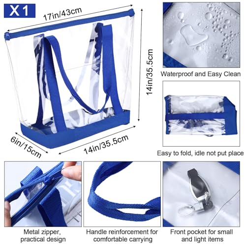 Silkfly Clear Stadium Totes Bags Bulk | Clear See Through Bags with Zipper Closure for Work, Stadium Events, Concerts, Travel and Security Approved Entry - color: Blue
