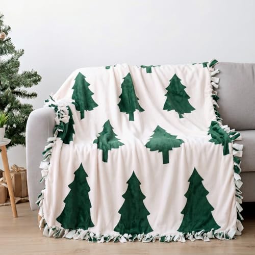 Chumia 2 Pcs/1 Set Christmas No Sew Fleece Blanket Craft Kit 57 x 57 Inch Christmas Tree Tie Blankets Throw DIY Making Blanket Gift for Xmas Winter Holiday Party Favors Home Bed Couch Decoration - style: Christmas Tree