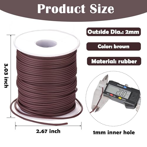 Hollow Rubber Tube Cord 54 Yards 2mm Brown Stitch Keeper with 1mm Hole | Tubing Knitting Barber Cord Rubber Saver Hollow Rubber Pipe with Spool for Knitting Projects Jewelry Making Bead Creations - color: Brown