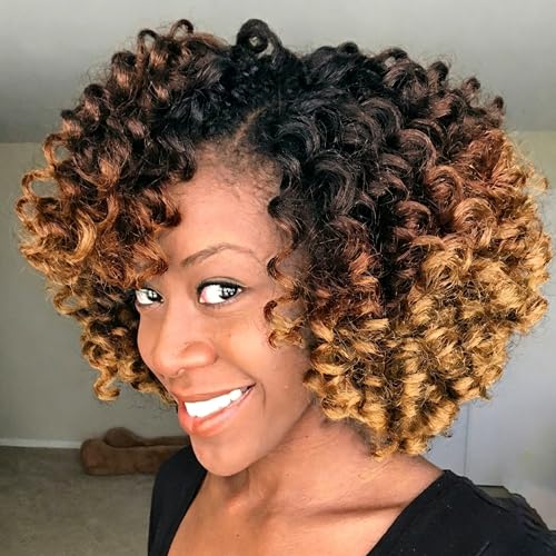 Jamaican Bounce Hair Extensions 8 inch Ringlet Wand Curl 3 Tone Blonde Brown Ombre Curly Crochet Braids 1B 30 27 Crochet Braiding Hair 60 Roots - color: T1/30/27, size: 8 Inch (Pack of 3)