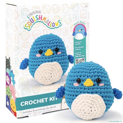 Original Squishmallows Bebe the Bluebird Crochet Kit, Includes Yarn, Crochet Hook, Starter Hooks, Step-By-Step Tutorials, Exclusive Crochet Kit For Beginners, DIY Craft, Crochet Kits, Great Teen Gifts - color: Squishmallows Bebe
