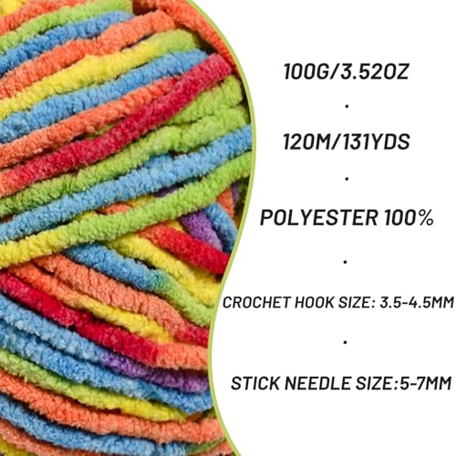 4 Pack Plush Chunky Chenille Yarn for Crocheting, Soft Fluffy Velvet Yarn for Crocheting Amigurumi, Fuzzy Baby Blanket Knitting 400g/524yds Bulky(4 Rainbow) - color: 4 Rainbow