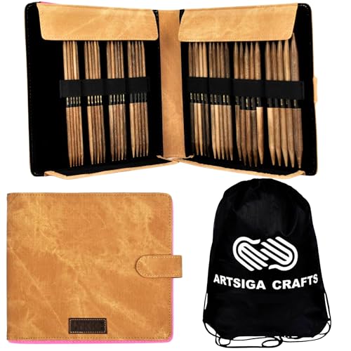 Lykke Umber Large 6-inch DPN Knitting Needles Set | Large US 6, 7, 8, 9, 10, 10.5, 11, 13 Umber Case, Birchwood Semi-Sharp Tips, Project Bag - color: Umber-with-Umber-Case