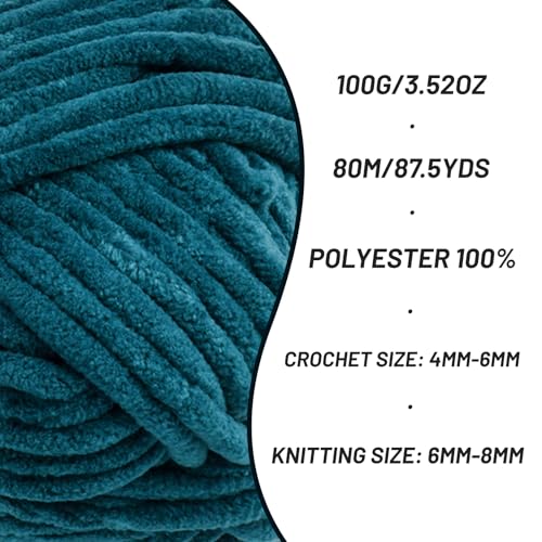 3 Pack Fluffy Chenille Yarn for Crocheting, Chunky Velvet Yarns for Crochet Amigurumi, Baby Yarn for Crocheting Soft Blanket, 262.4yds /10.5 oz Bulky Yarns for Crafts/Hats/Shoes/Socks (3 Denim Blue) - color: 3 Denim Blue