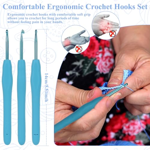 Coopay Crochet Hooks Set-Ergonomic Soft Grip Metal Crochet Needle (2mm-6mm) | Crochet Hook for Arthritic Hands, Crochet Accessories with Stitch Marker-Best DIY Craft Gift for Beginners Mother Girls - color: Ergonomic Metal Hook Set