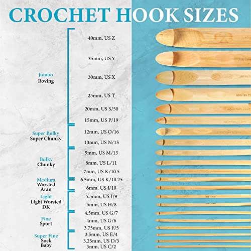 JubileeYarn Bamboo Crochet Hooks Set - 6" (15cm) - Carbonized Brown - 11 Sizes - color: Carbonized Brown, size: 6" 11pc Set