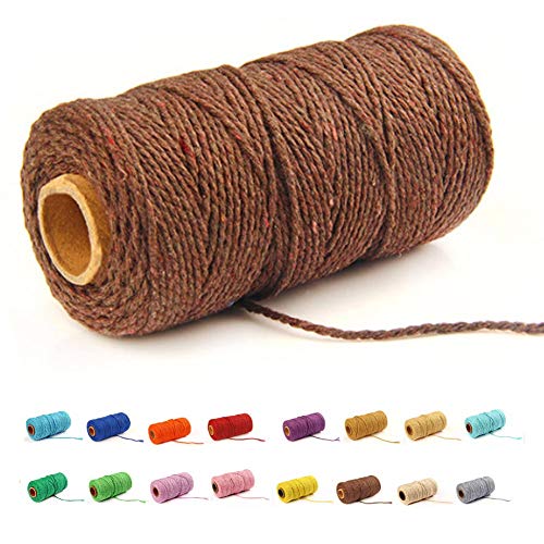 (109 Yards/1.5mm/35 Colors Optional) 109 DIY Macrame Cord Craft Macramé Cotton Baker Twine Craft Making Knitting String Rope DIY Wedding Decor Supply Christmas Wrapping(Coffee) - color: Coffee