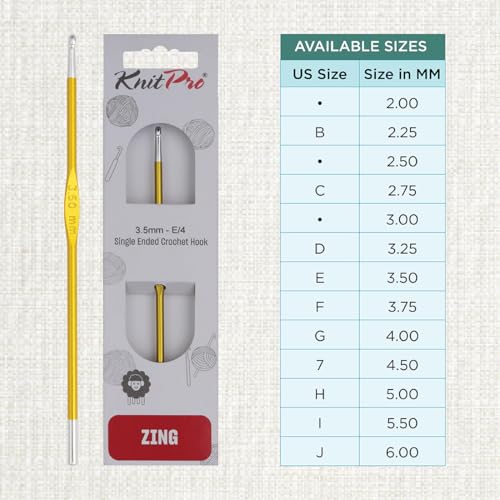 KnitPro Zing Single-Ended Crochet Hook | US Size E (3.50 mm) - size: US Size E (3.5mm)