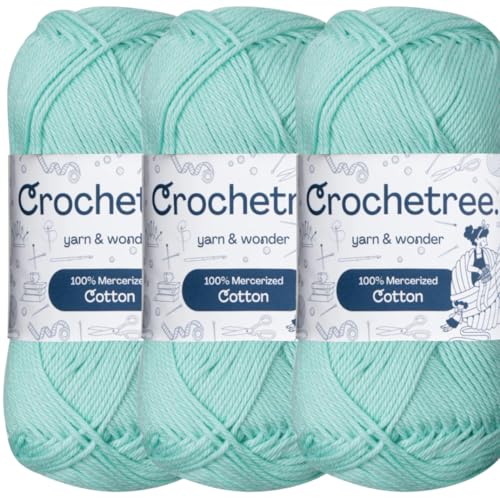 Premium Mercerized Cotton Yarn for Crochet & Knitting – Fingering Weight 4-Ply, 50g (1.76 oz) / 125 m (136 yds), High-Gloss, Anti-Splitting, Fade-Resistant Cotton, Aquamarine (Pack of 3) - color: Aquamarine