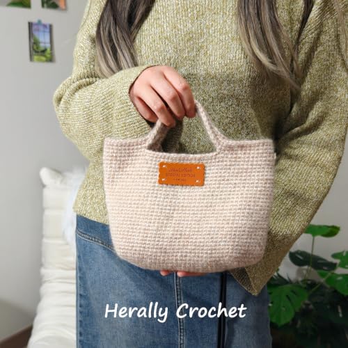 Herally Crochet Kit DIY Bag for Beginners - Crochet Picotin Bag (Cream) | Include Yarn, Hook and Accessory - with Step by Step Video Tutorials - color: Off-white