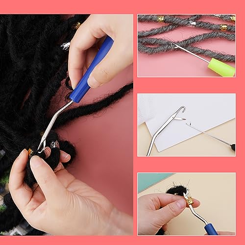 QMNNMA Dreadlock Crochet Hook, 48 Pcs Loc Crochet Needle for Hair | 6 Dcrochet Hooks for Hair, Different Size Bent Latch Hook, Crochet Needle for Hair Braiding with Red Case and Dreadlocks Tool - color: pink