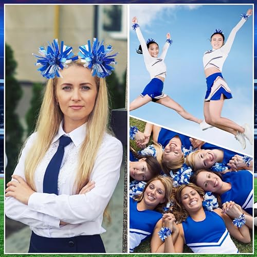 Shappy Mini Pompom Hair Tie 4inch Cheerleading Ponytail Holder | Team Spirit Design, Elastic Hair Ropes, Compact Cheer Accessories for Football Games, Dance Events and Party Favors - color: Blue