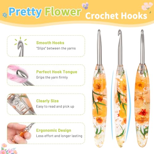 Coopay Floral Crochet Hook Set, 9Pcs Crochet Hooks with Case (2.5mm-6.5mm) | Soft Grips Crochet Needles- Smooth & Ergonomic, Great for Crocheting Blankets, Dolls, Shawls, Hats, Scarves(C-K) - size: 9 Sizes (2.5mm-6.5mm)