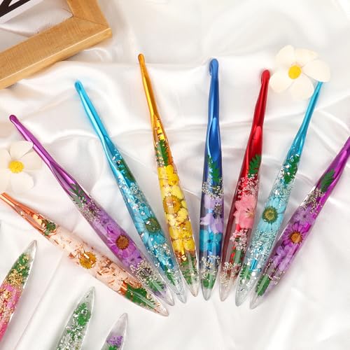 Katech 3.0mm Crochet Hook for Arthritic Hands, Long Aluminum Inline Hooks | Ergonomic Crochet Hooks with Dried Floral Grip-Elegant & Unique, Smooth Crochet Needle-Crochet Gift for Beginner&Crocheter - size: 3.0mm