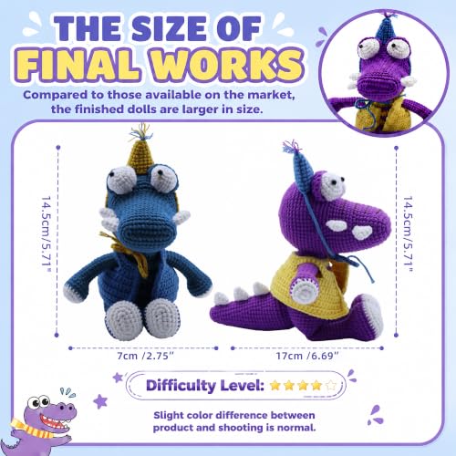 Crochet Kit for Beginners, DIY Crochet Amigurumi Craft Kit (Purple+Blue) | Easy Crochet & Knitting Starter Set with Cotton Yarn & Step-by-Step Instructions, Learn to Crochet Kits for Adults Beginner - color: Purple-blue Crocodile