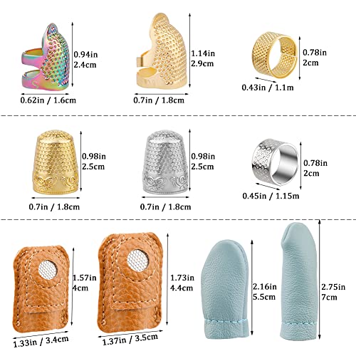 10 Pcs Sewing Thimbles for Hand Sewing, Leather Thimbles | with Metal Sewing Finger Protector, Thimbles for Hand Embroidery Thimble Ring for Hand Quilting DIY Craft Tools - size: 10pcs