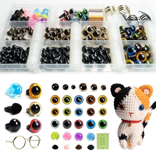 SEVENSUN 266 PCS Safety Eyes for Crocheting, Crochet Safety Eyes and Noses for Amigurumi Crochet Animals Craft Doll Eye Glasses - color: 266 pcs Assorted