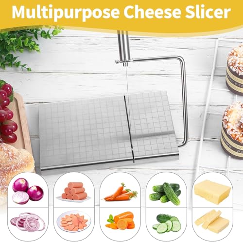 Cheese Slicer with Measuring Grid, Stainless Steelasy | Metal Cheese Cutting Board for Block Cheese, 5 Replacement Extra Wires, Easy Replacement, Easy to Clean, Dishwasher Safe