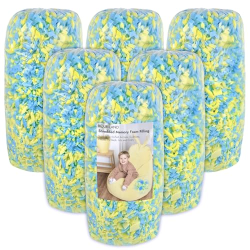 30LBS Bean Bag Filler – Shredded Memory Foam Refill | with Cooling Gel, Soft & High Resilience Foam Filling for Bean Bag Chair, Couch Cushion, Pillow, Dog Bed & DIY Crafts - color: Blue and Yellow, size: 30 LBS
