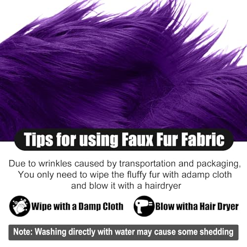 Purple 2x60Inch Faux Fur Shaggy Plush, Fabric Precut Strips Fluffy Fuzzy Faux Fur, Craft Beard Hair, Beard Miniature Dolls Rugs Mats Gift, Winter Halloween Christmas Costume Party Decor - color: Purple
