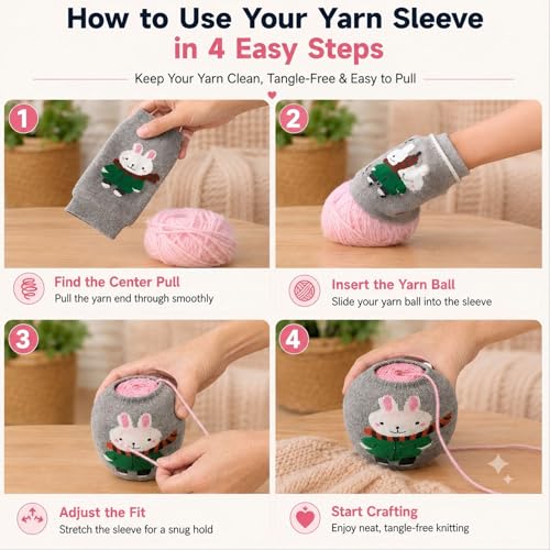 Yarn Ball Sleeve, Stretch Center Pull Yarn Cake Cover Keeps Yarn Organized | 6 Pack Reusable Yarn Cozy Holders for Knitting, Crochet & Craft Projects, Soft Elastic Bunny Skein Covers